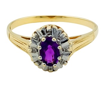 9ct gold Amethyst / Diamond Cluster Ring size R